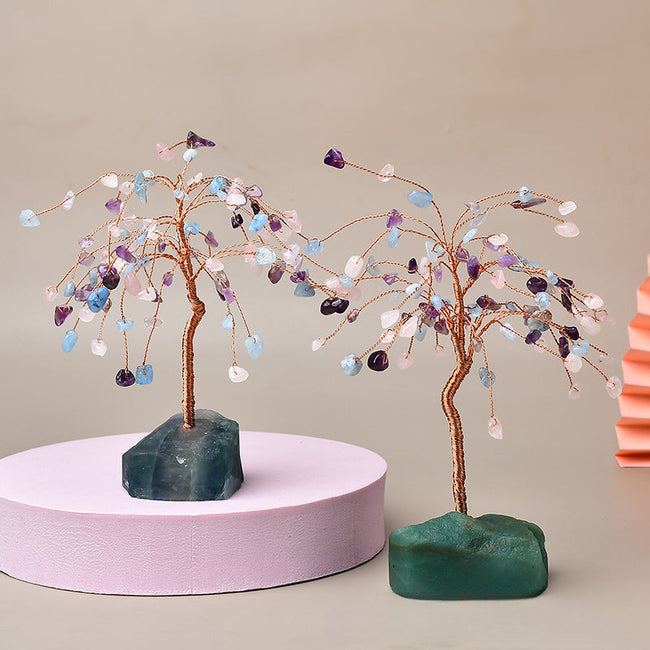 Natural Crystal Stone Base Three-color Fortune Tree