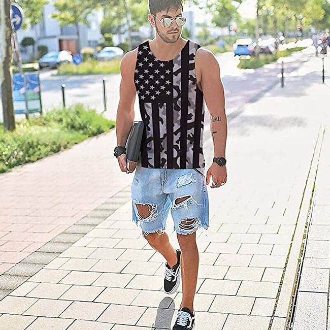 Men's 3D Print Striped Crew Neck Daily Vest