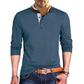 Men's Henley Solid Color Patchwork Long Sleeve T-Shirt