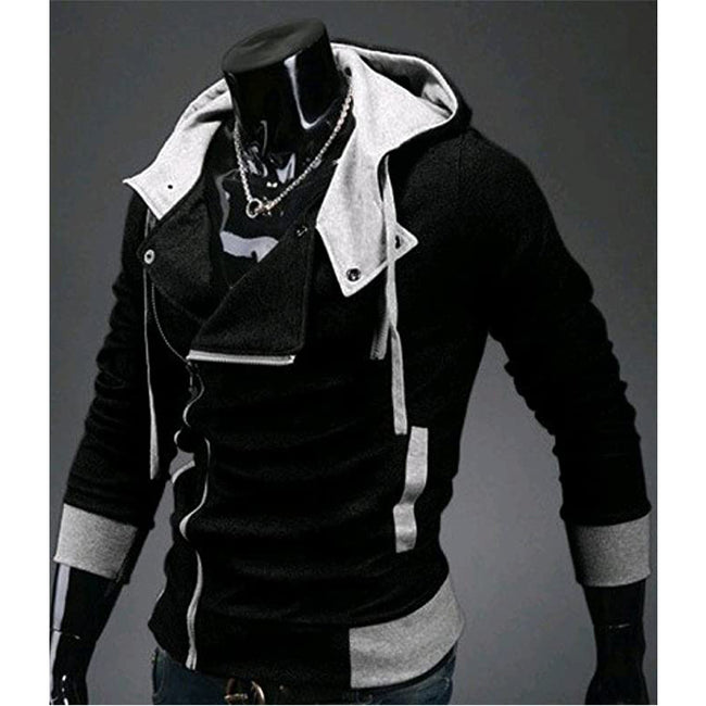 Men's Contrast Solid Color Zipper-up Hooded Jacket Active Hip Hop