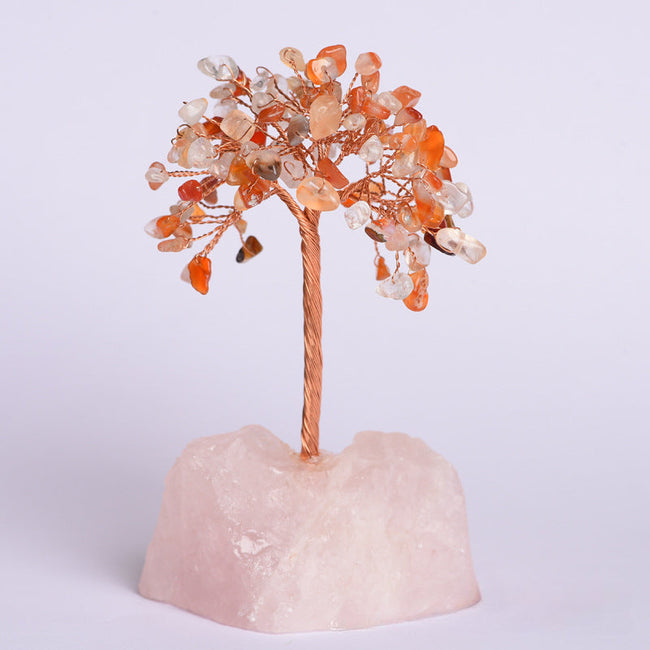 Natural Rose Quartz Jewelry Original Stone Base Fortune Tree