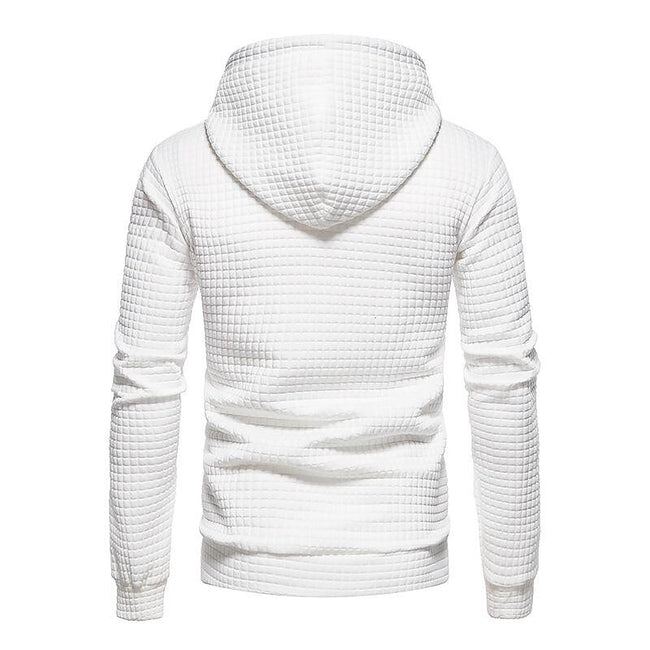 Men's Jacquard Small Check Solid Color Pullover Hoodie Sweatshirts