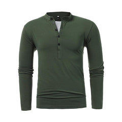 Men's Henley Jersey Patchwork Long Sleeve T-Shirt