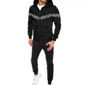 Men's Hooded Drawstring Pocket Zip Partial Print Detail Sweatshirt And Two-piece Set