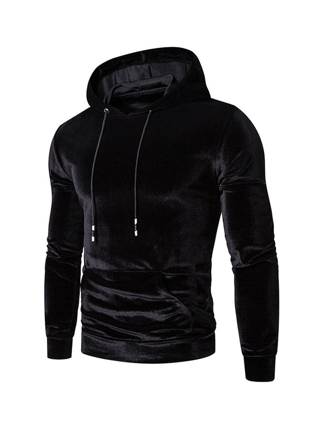 Men's Velvet Solid Color Pullover Hoodie Sweatshirts