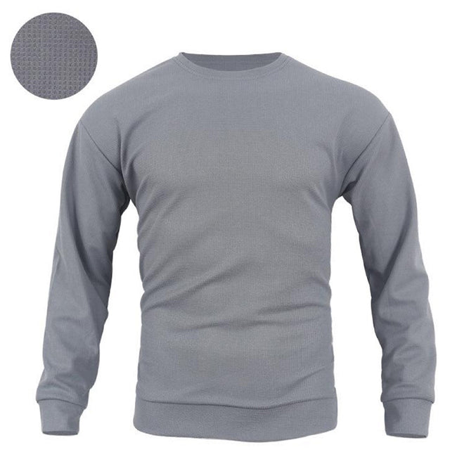 Men's Waffle Solid Color Pullover Long Sleeve Sweatshirt