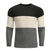 Men's Colorblock Striped Slim Fit Crew Neck Pullover Sweater
