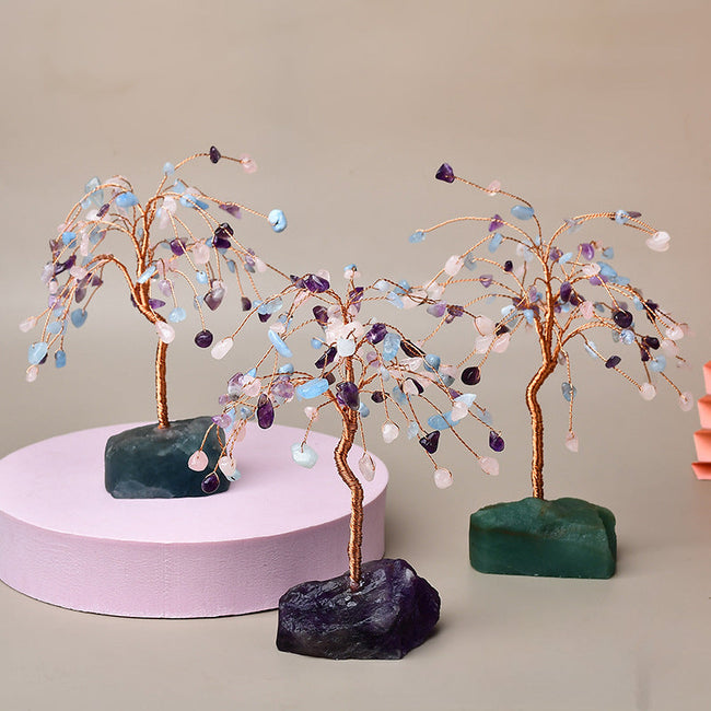 Natural Crystal Stone Base Three-color Fortune Tree