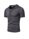 Men's Lace-up Short Sleeve Hooded T-shirt