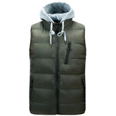 Men's Stand Collar Detachable Hood Zip-up Padded Gilet