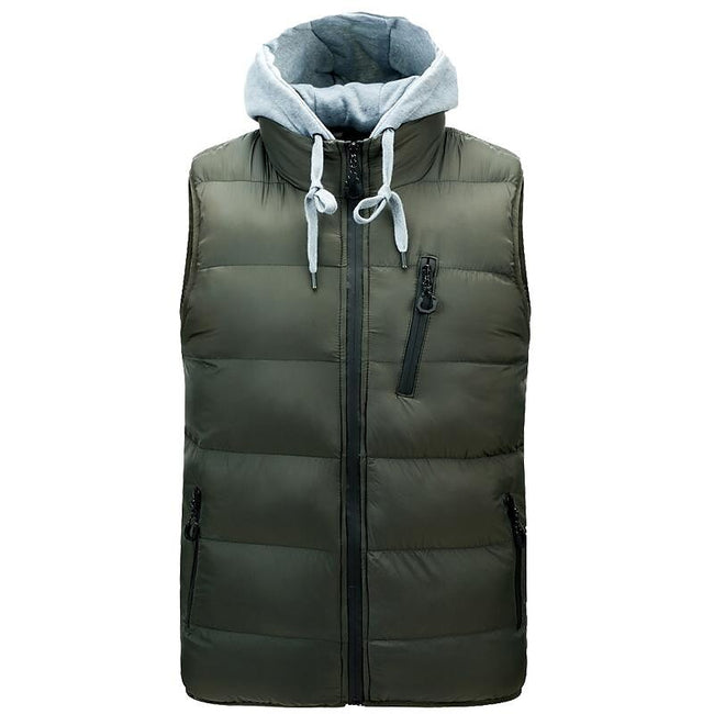 Men's Stand Collar Detachable Hood Zip-up Padded Gilet