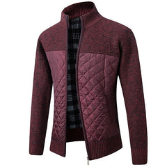 Men's Color Block Stand Collar Full Zipper Cardigan