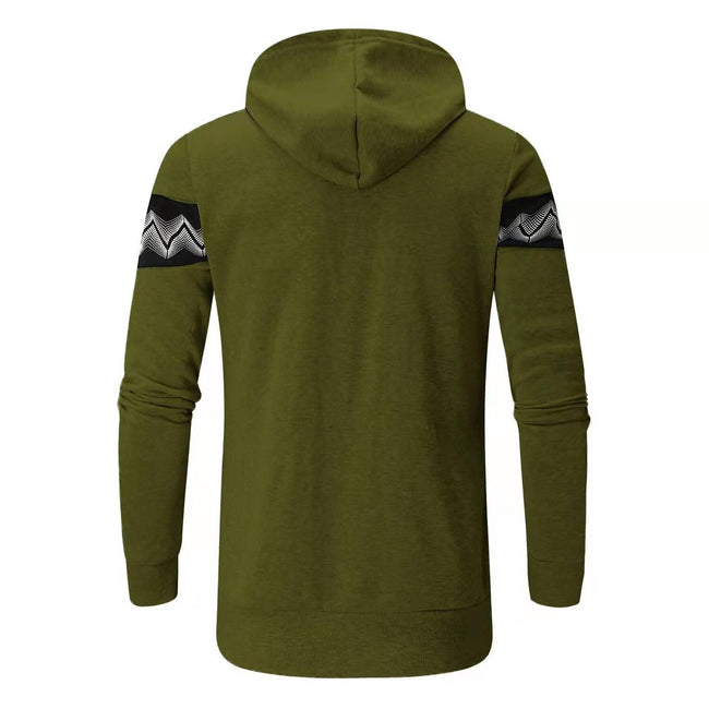 Men's Hooded Drawstring Pocket Zip Partial Print Detail Sweatshirt And Two-piece Set