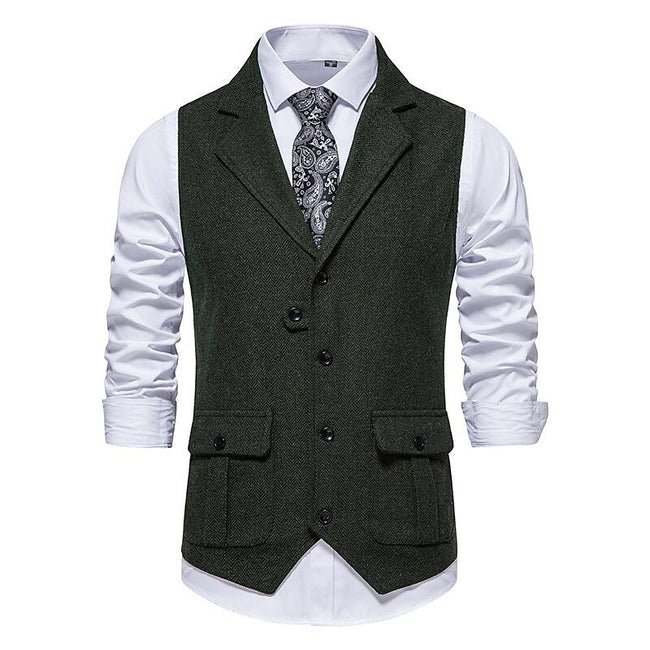 Men's Vintage Lapel Herringbone Tweed Suit Vest