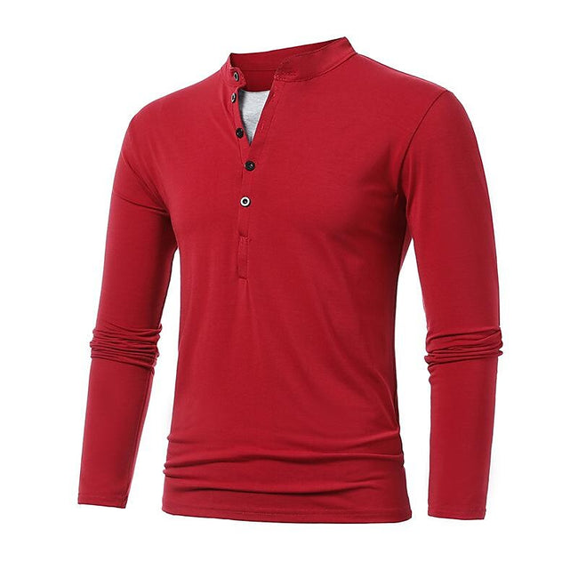 Men's Henley Jersey Patchwork Long Sleeve T-Shirt