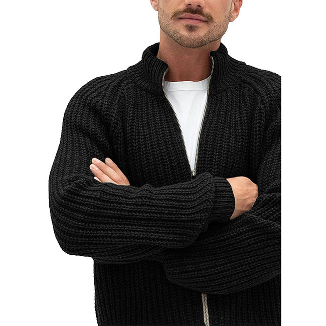 Men's Solid Color Turtleneck Zip Knit Cardigan