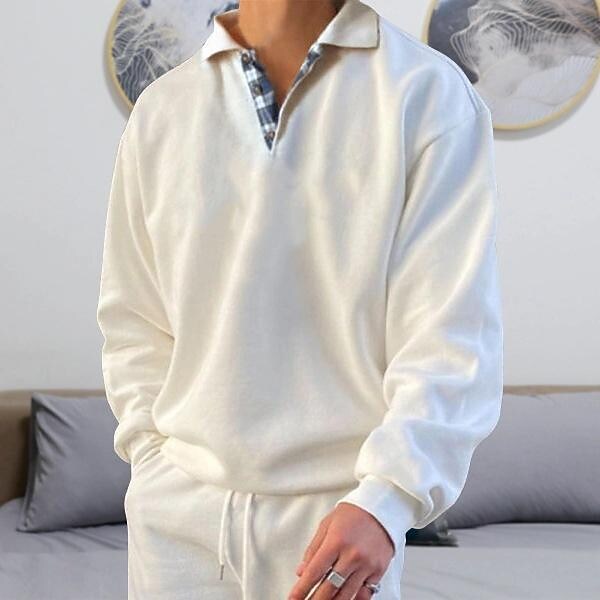 Men's Solid Color Patchwork Sweatshirts Long Sleeve With Button Down