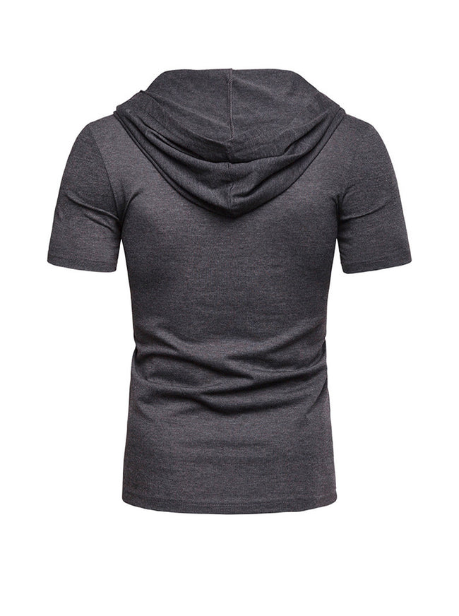 Men's Lace-up Short Sleeve Hooded T-shirt