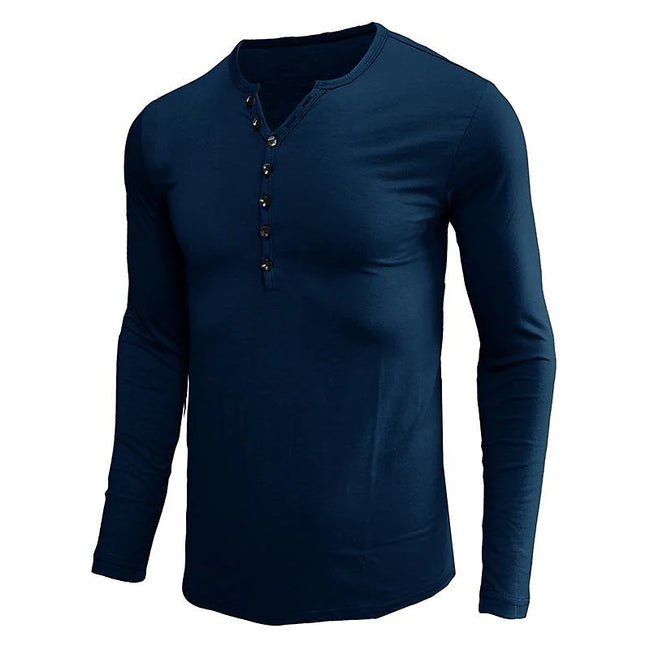 Men's Solid Color Henley Collar Long Sleeve T-Shirt