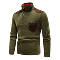 Men's Stand Collar Color Block Half Zip Fleece Pullover Sweater