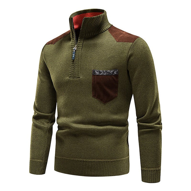 Men's Stand Collar Color Block Half Zip Fleece Pullover Sweater
