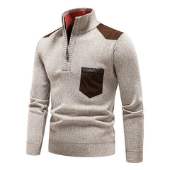 Men's Stand Collar Color Block Half Zip Fleece Pullover Sweater