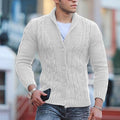 Men's Solid Color Cable Shawl-lapels Button Knit Cardigan