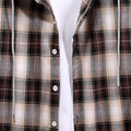 Men's Long Sleeve Flannel Brushed Check Hooded Casual Shirt Blue Brown