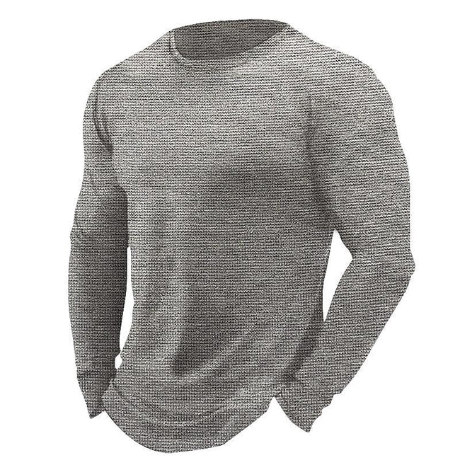 Men's Waffle Solid Color Crew Neck Casual Long Sleeve T-shirt