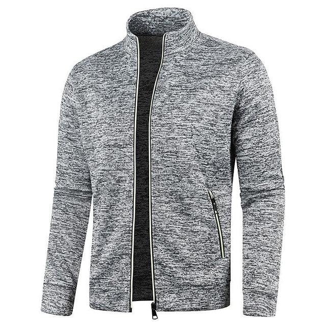 Men's Stand Collar Cardigan Long Sleeve Thin Fleece Sweater