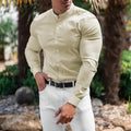 Men's Solid Color Stand Collar Slim Fit Stretch Long Sleeve Shirt