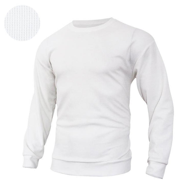 Men's Waffle Solid Color Pullover Long Sleeve Sweatshirt