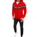Men's Hooded Drawstring Pocket Zip Partial Print Detail Sweatshirt And Two-piece Set