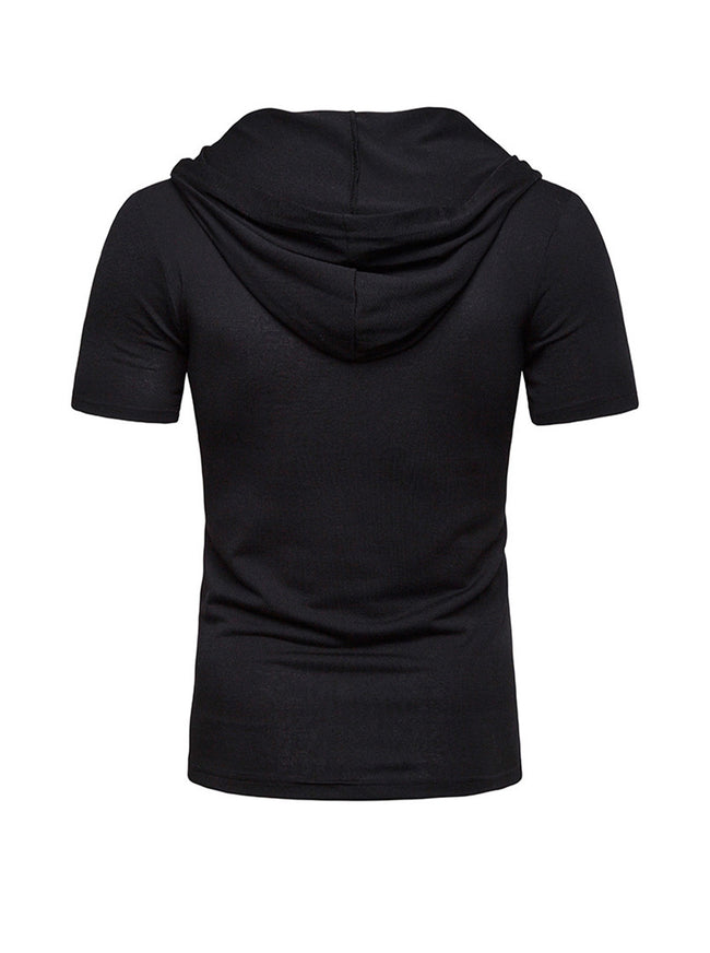 Men's Lace-up Short Sleeve Hooded T-shirt