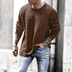 Men's Solid Color Crew Neck Pullover Knit Sweater