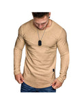 Men's Textured Solid Color Cut Detail Crew Neck Long-sleeve T-shirt
