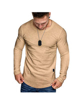 Men's Textured Solid Color Cut Detail Crew Neck Long-sleeve T-shirt