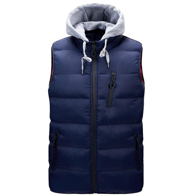 Men's Stand Collar Detachable Hood Zip-up Padded Gilet