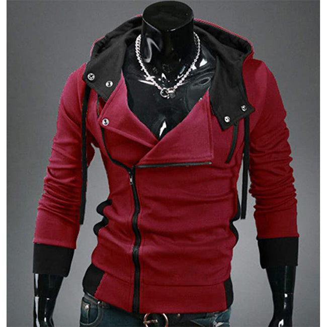 Men's Contrast Solid Color Zipper-up Hooded Jacket Active Hip Hop