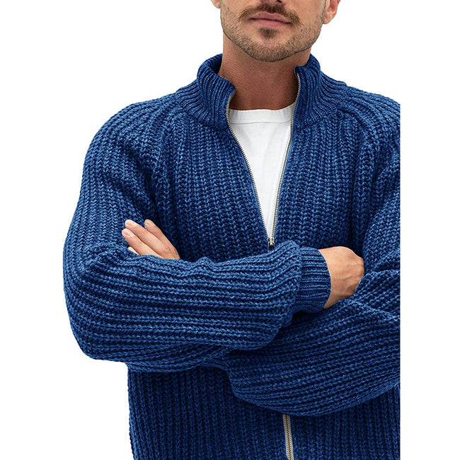 Men's Solid Color Turtleneck Zip Knit Cardigan