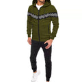 Men's Hooded Drawstring Pocket Zip Partial Print Detail Sweatshirt And Two-piece Set