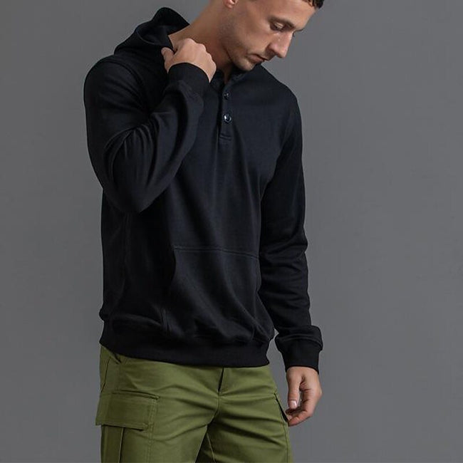 Men's Solid Color Sportswear Casual Thin Button Hooded Sweatshirt