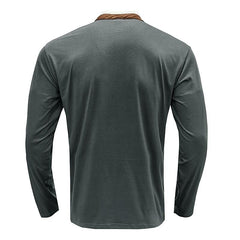 Men's Henley Solid Color Patchwork Long Sleeve T-Shirt