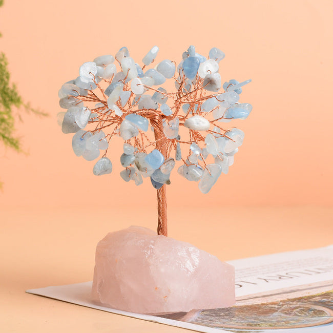 Natural Rose Quartz Jewelry Original Stone Base Fortune Tree