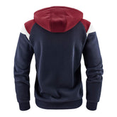 Men's Hooded Patchwork Drawstring Zip Sweatshirt Casual Retro