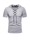Men's Lace-up Short Sleeve Hooded T-shirt