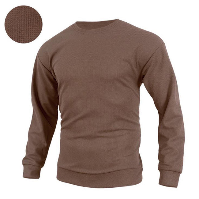 Men's Waffle Solid Color Pullover Long Sleeve Sweatshirt