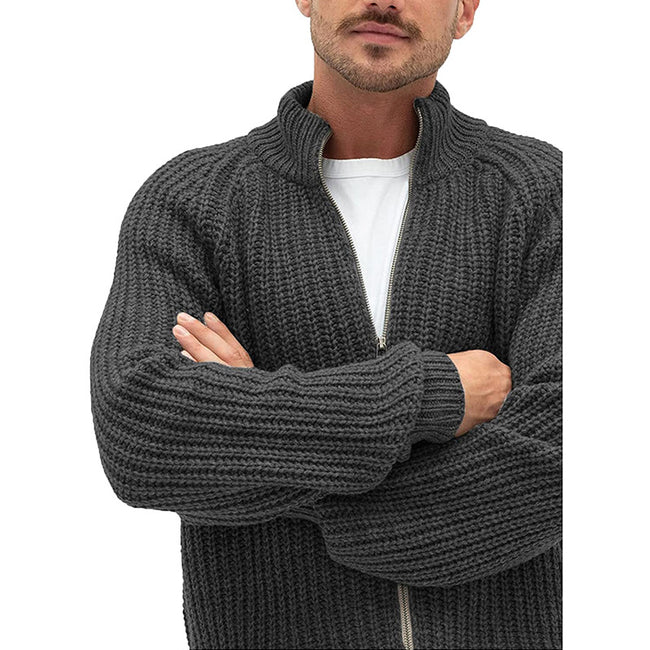 Men's Solid Color Turtleneck Zip Knit Cardigan