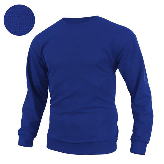 Men's Waffle Solid Color Pullover Long Sleeve Sweatshirt