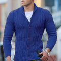 Men's Solid Color Cable Shawl-lapels Button Knit Cardigan